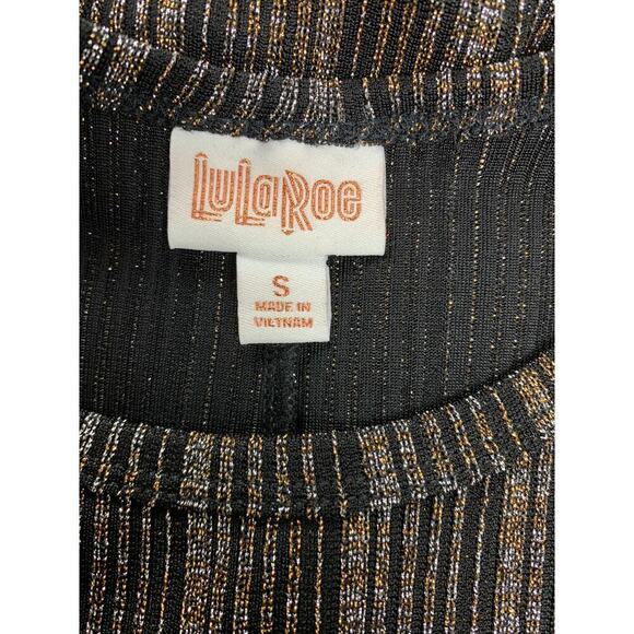 Lularoe Carley Elegant Silver Gold Black Metallic Hi Lo Striped  Dress- Size S - Picture 6 of 8